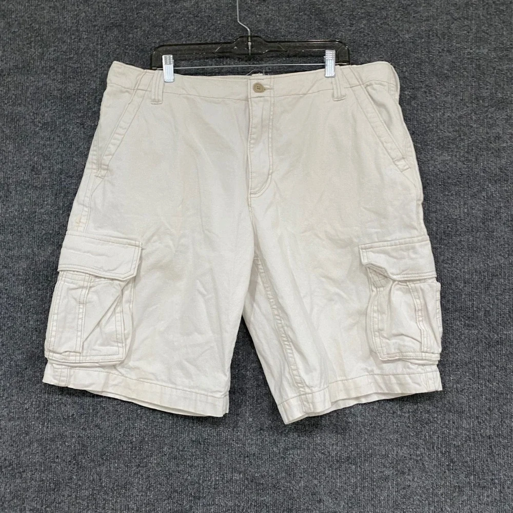 Aeropostale Mens Authentic Cargo Shorts Off White Cream Cotton Twill Size 38